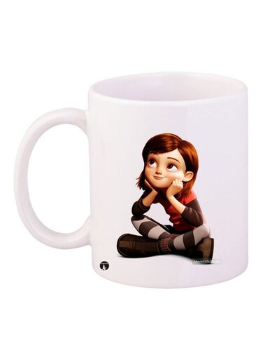 Cartoon Girl Printed Coffee Mug White/Beige/Brown