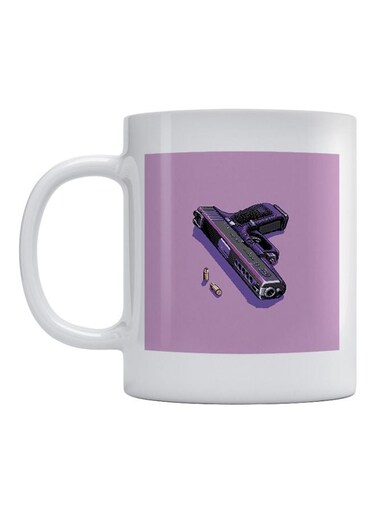 Pixel Art Gun Printed Mug White/Pink