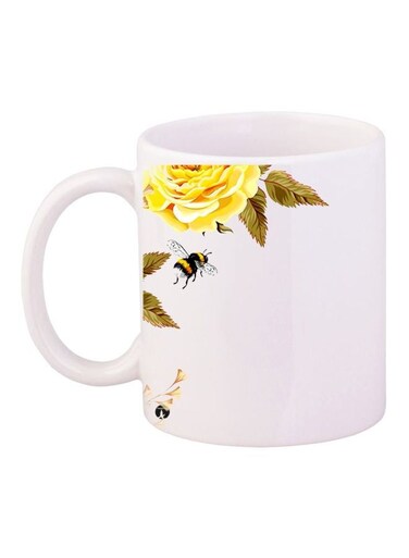 Rose Printed Coffee Mug White/Yellow/Green 11ounce