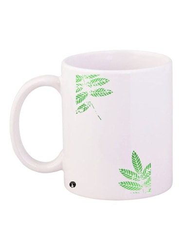 Leaves Printed Coffee Mug White/Green 11ounce