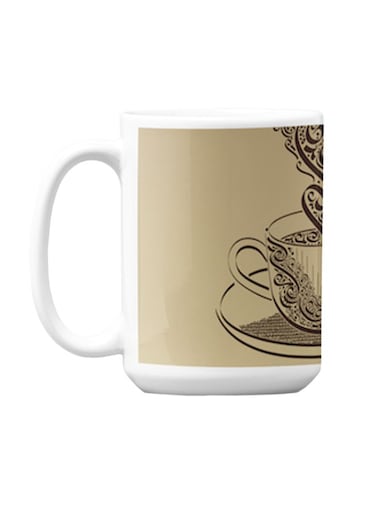 Premium Printed Ceramic Coffee Mug White/Beige 350ml