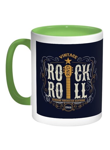 Rock And Roll Printed Coffee Mug Blue/White/Green 11ounce
