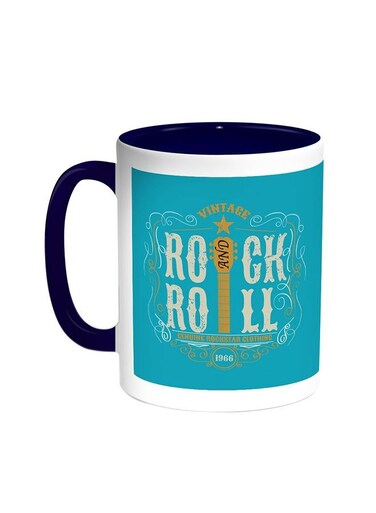 Rock And Roll Printed Coffee Mug Blue/White 11ounce