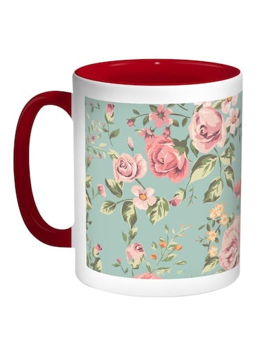 Open Roses Printed Coffee Mug Red/White/Blue 11ounce