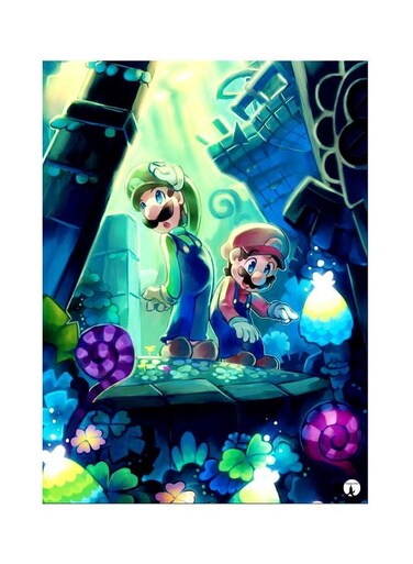 Mario Brothers Themed Metallic Plate Blue/Green/Pink 20x15cm