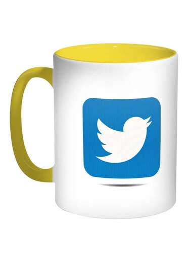 Twitter Printed Coffee Mug Yellow/White/Blue