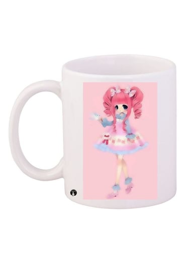 Anime Doll Printed Coffee Mug White/Pink/Beige