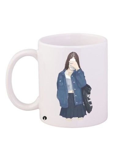 Girl Printed Coffee Mug White/Blue/Black 11ounce
