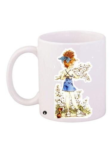 Girl Printed Coffee Mug White/Beige/Blue 11ounce