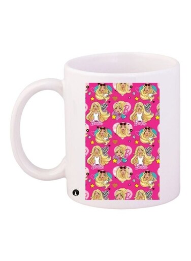 Barbie Printed Coffee Mug White/Pink/Yellow 11ounce