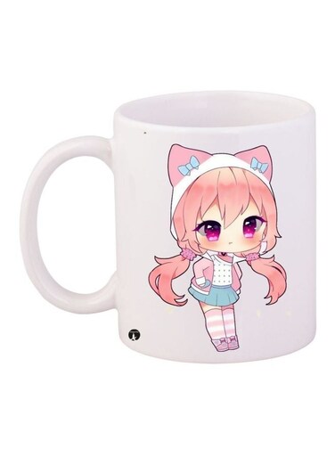 Anime Girl Printed Coffee Mug White/Pink/Blue 11ounce