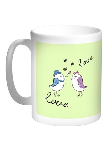 Love Birds Printed Coffee Mug Light Green/White 11ounce