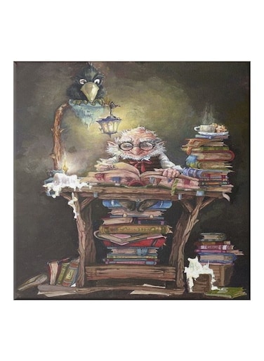 A Man With Books Themed Canvas Painting With Frame Brown/Grey/Black 50x50cm