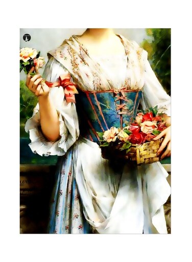 Rose Themed Metallic Plate White/Blue/Red 20x15cm