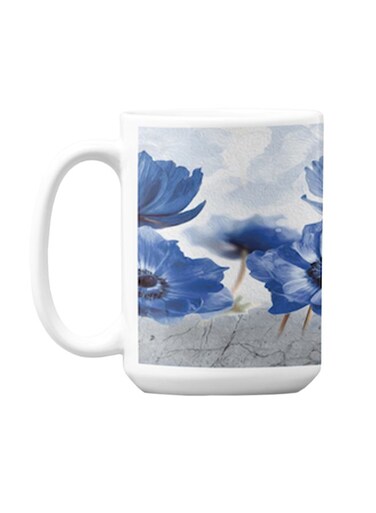 Premium Printed Ceramic Coffee Mug White/Blue 350ml