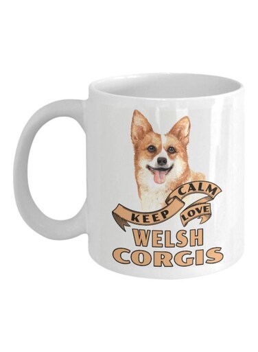 Keep Calm Love Welsh Corgis Printed Mug White/Brown/White