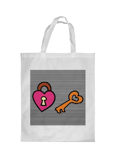 Lock And Key Printed Shopping Bag White/Black