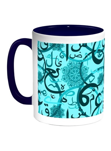 Arabic Letters Printed Coffee Mug Blue/White 11ounce
