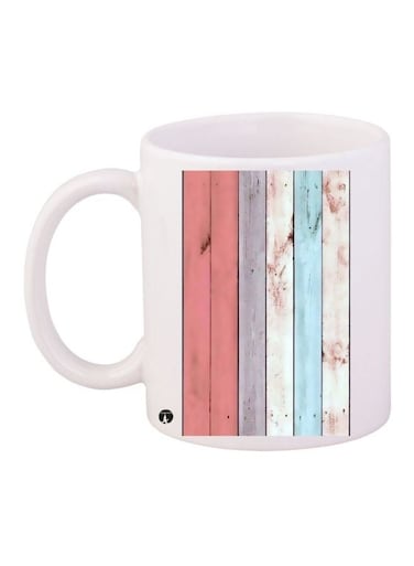 Stripes Printed Coffee Mug White/Orange/Grey 11ounce