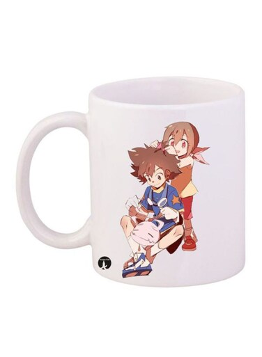 Digimon Printed Mug White/Beige/Blue 12ounce