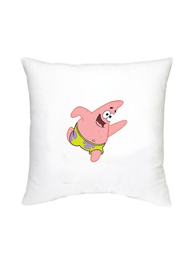 Patrick Star Printed Decorative Cushion White/Pink/Green 16x16inch