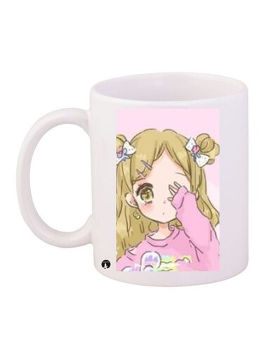 Cartoon Girl Printed Coffee Mug White/Beige/Pink