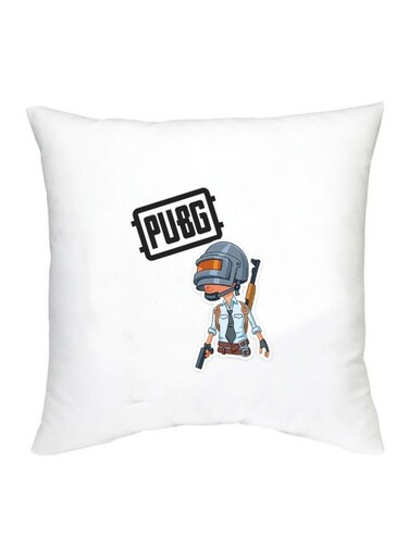 Pubg Printed Decorative Cushion White/Grey/Black 16x16inch