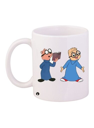 Cartoon Printed Ceramic Coffee Mug White/Blue/Beige 11ounce