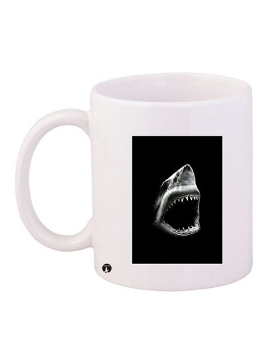Shark Printed Ceramic Coffee Mug White/Black/Grey 11ounce