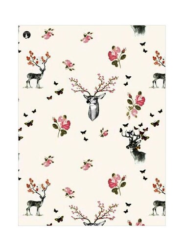 Flowers And Deer Themed Decorative Metallic Plate Off White/Pink/Black 20x15cm