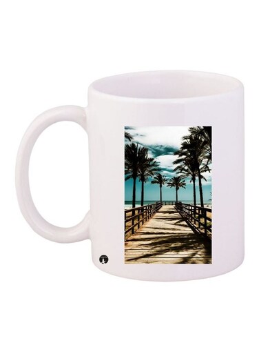 Nature Printed Coffee Mug White/Brown/Blue 11ounce