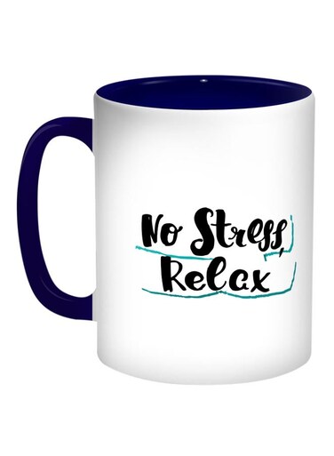 No Stress Relax Printed Coffee Mug White/Blue/Black