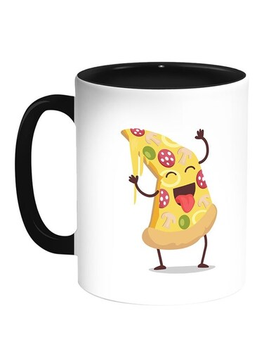 Pizza Piece Printed Coffee Mug White Black 11 ounce