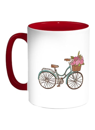 Bicycle Printed Coffee Mug Red/White/Pink 11ounce