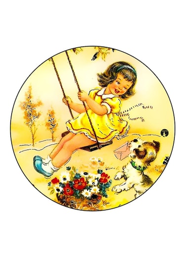 Girl Printed Fridge Magnet Round Multicolour
