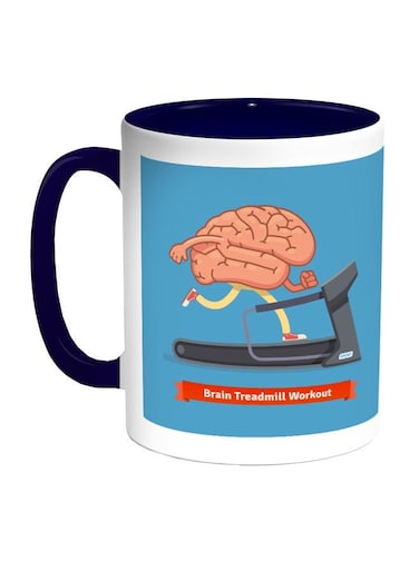 Brain Treadmill Workout Printed Coffee Mug Blue/White/Grey 11ounce