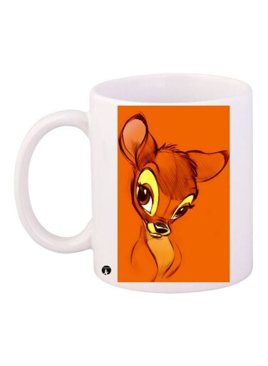 Deer Printed Coffee Mug White/Brown/Yellow 11ounce