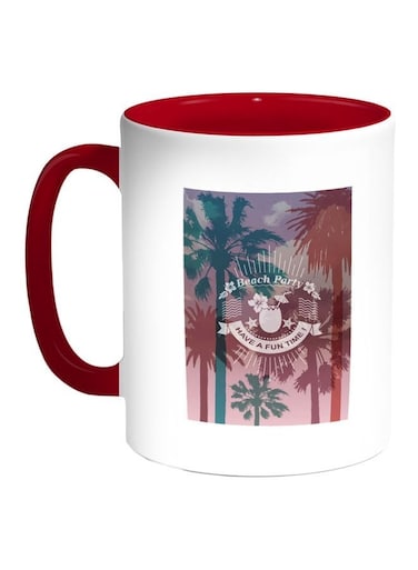 Beach Party Printed Coffee Mug Blue/White/Red 11ounce