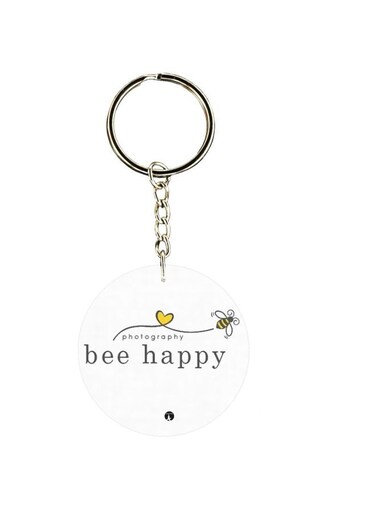 Bee Happy Printed Double Sided Keychain