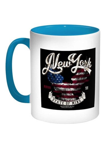 New York Printed Coffee Mug Turquoise/White/Black 11ounce