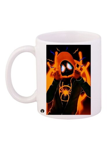 Spiderman Printed Coffee Mug White/Black/Orange 11ounce