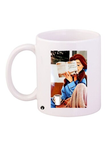 Cartoon Printed Coffee Mug White/Brown/Blue 11ounce
