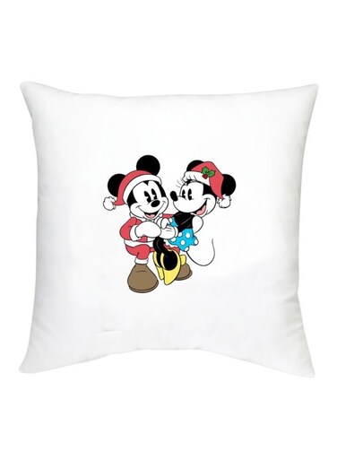 Mickey And Minnie Mouse Printed Decorative Cushion White/Red/Black 16x16inch