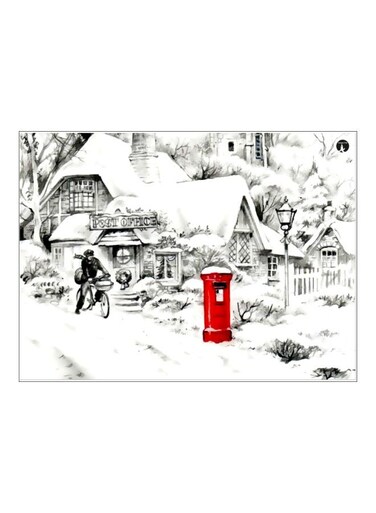 Post-Office Themed Metallic Plate White/Black/Red 20x15cm
