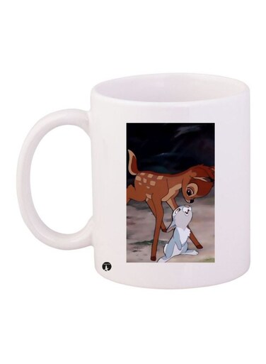 Cartoon Deer And Rabbit Printed Coffee Mug White/Brown/Blue