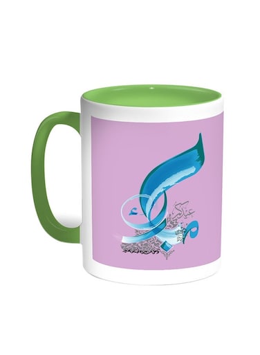 Congratulations On Eid Printed Coffee Mug Green/White 11ounce
