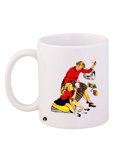Cartoon Printed Coffee Mug White/Red/Yellow 11ounce