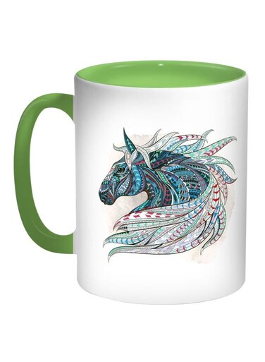 Horse Drawing Printed Coffee Mug Blue/White/Green 11ounce