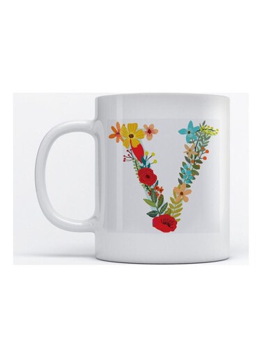 Mug Alphabet V for Coffee and Tea White