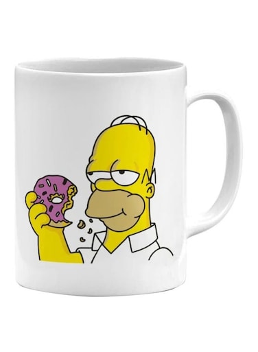 Donut Homer Simpson Printed Mug White/Yellow/Pink